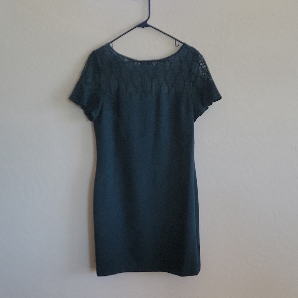 Karl Lagerfeld Green Sheath Mini Dress Bateau Neckline